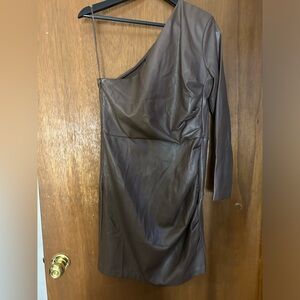 Express Faux Leather Chocolate One Shoulder Dress